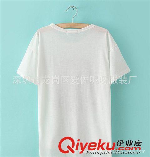 女式T恤 速賣通EBAY熱賣 夏季新品休閑字母印花前短后長短袖T恤原始圖片2