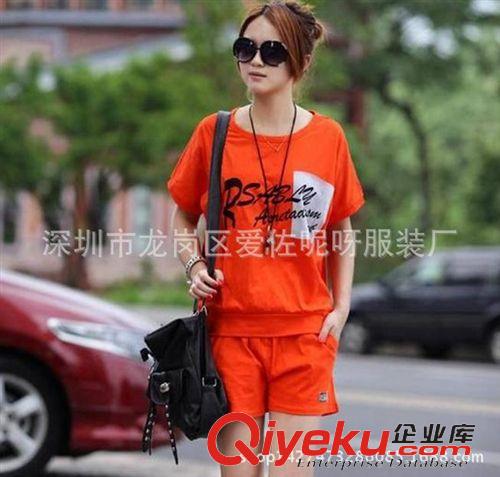 女式休閑套裝 夏裝新款 韓版時尚太陽花朵印花短袖T+短褲休閑套裝