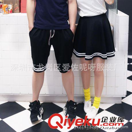 情侶裝 夏季男生韓版5分沙灘褲情侶裝直筒休閑短褲潮女裙原始圖片2