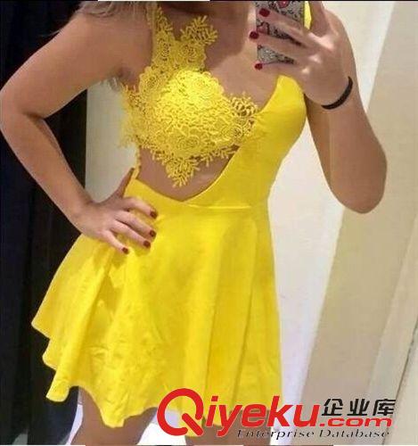 連衣裙 2015夏季大碼女裝 歐美新款連衣裙 寬松短袖鏤空蕾絲A字打底裙
