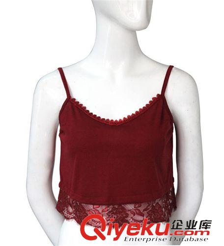 小背心、吊帶衫、裹胸 吊帶蕾絲花邊拼接純色女吊帶小背心上衣原始圖片2