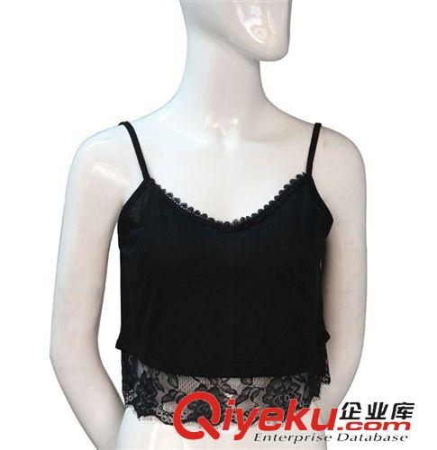 小背心、吊帶衫、裹胸 吊帶蕾絲花邊拼接純色女吊帶小背心上衣原始圖片3