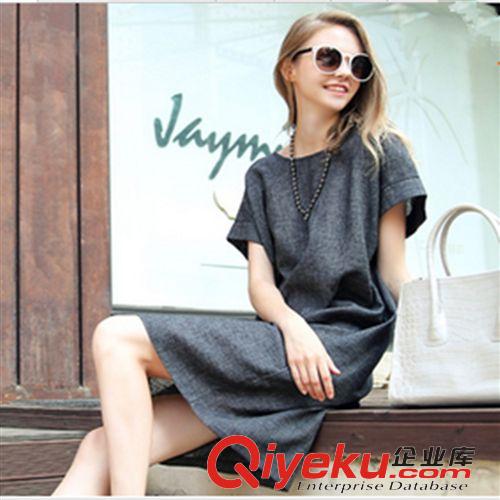 棉麻系列 歐洲站夏裝新款歐美短袖亞麻大碼女裝連衣裙外貿(mào)顯瘦棉麻修身裙子原始圖片3