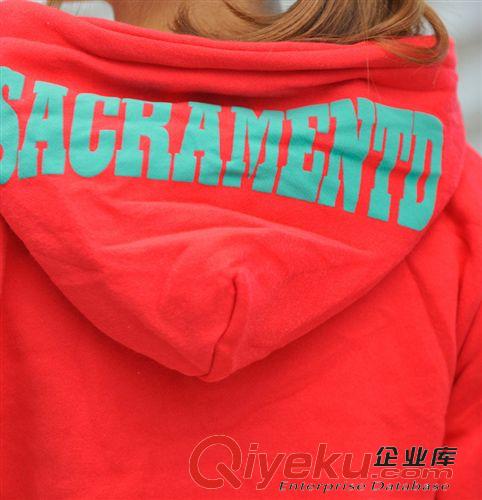本周新款 2014韓國外貿(mào)秋季爆款抓絨連帽圓款女裝印花女式衛(wèi)衣批發(fā)廠家直銷原始圖片3