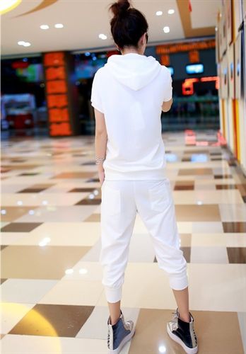 女式運動套裝 韓版新款短袖連帽衛(wèi)衣 女裝七分褲寬松大碼運動服女夏休閑套裝潮原始圖片2