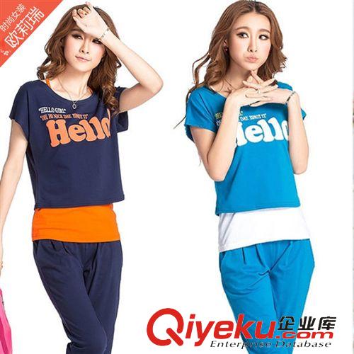 女式運動套裝 韓版新款短袖連帽衛(wèi)衣 女裝七分褲寬松大碼運動服女夏休閑套裝潮