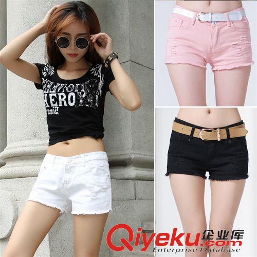 夏季新品 韓模實(shí)拍2015新款夏裝 百搭白色牛仔短褲 破洞女短褲 顯瘦夏熱褲
