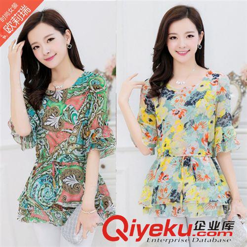夏季新品 韓版中長款女式大碼圓領打底衫 小衫潮中長款寬松大碼雪紡衫