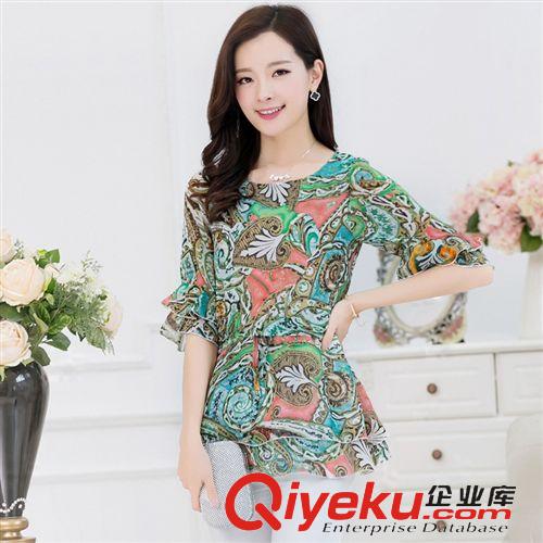 夏季新品 韓版中長款女式大碼圓領打底衫 小衫潮中長款寬松大碼雪紡衫
