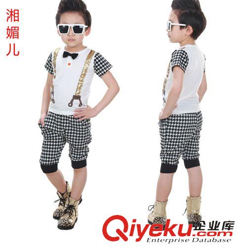 2015夏季童裝 批發(fā) 夏季童裝男童套裝韓版格子拼色短袖兩件套運動套裝66014原始圖片3