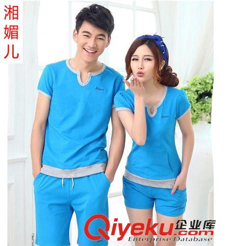 2015夏季套裝 T恤 短褲 夏季韓版時(shí)尚男女休閑裝圓領(lǐng)純色短袖情侶運(yùn)動(dòng)套裝88038 班服批發(fā)原始圖片2