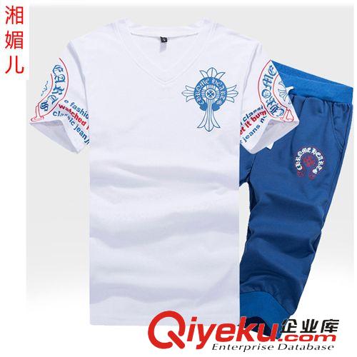 2015夏季套裝 T恤 短褲 夏季韓版時尚V領男女休閑裝潮流印花短袖情侶運動套裝88114批發原始圖片3