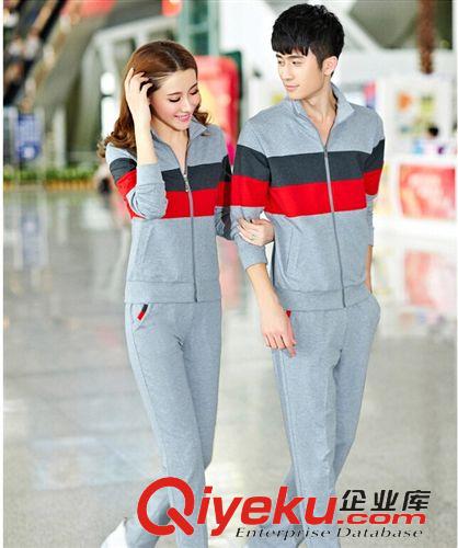 2015春季情侶套裝 女裝 班服批發 春秋季男女休閑裝韓版拼色立領修身情侶運動套裝9015原始圖片3