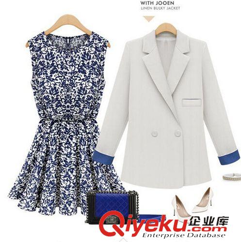 2015爆款女裝 2015夏季新款 歐美流行女新款高密雪紡印花顯瘦連衣裙原始圖片3