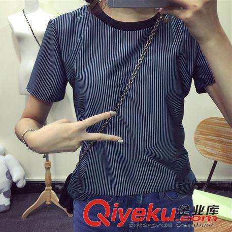 春夏爆款分類 2015新款 復古細條紋短袖T恤 學院BF風寬松短袖上衣條紋打底衫女原始圖片2