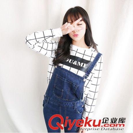 爆款女褲 2015春季新款 韓版來自星星的你牛仔背帶褲星星破洞