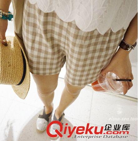 爆款女褲 2015夏季新款 百搭格子小短高腰褲