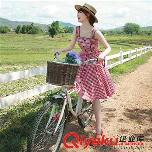 2015年4月新款 歐洲站2015夏裝新款收腰修身顯瘦碎花無袖蓬蓬背心裙 連衣裙