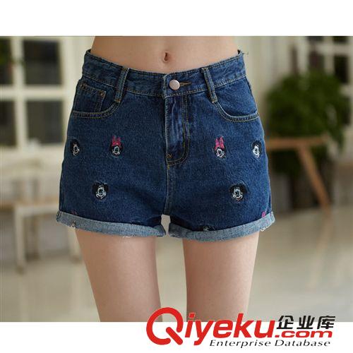 夏季短褲 模特實(shí)拍卷邊2015懷舊色磨破刺繡牛仔褲 韓版牛仔短褲原始圖片3