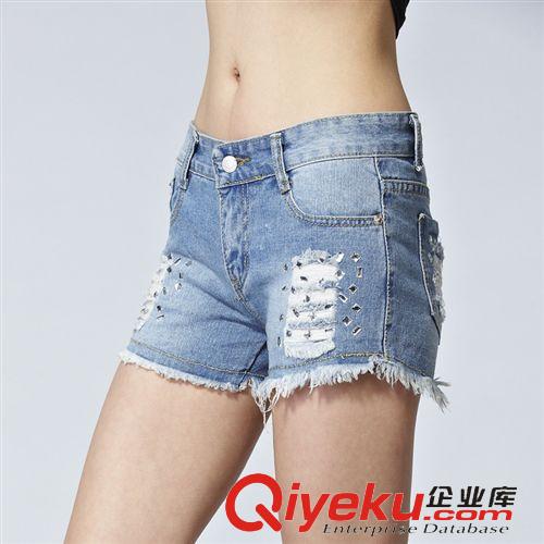 夏季短褲 實(shí)拍牛仔短褲2015女裝夏季新款大碼寬松顯瘦破洞牛仔熱 短褲原始圖片2