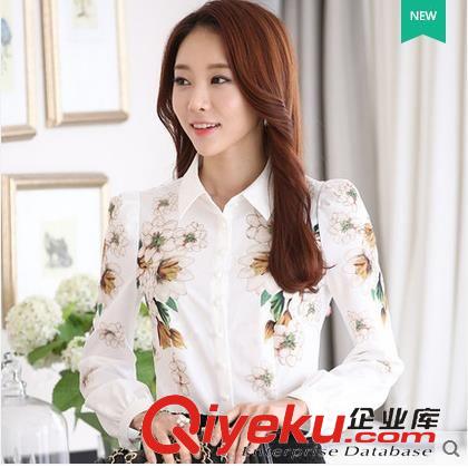 女式襯衫 2015春裝新款女裝 長(zhǎng)袖雪紡衫修身打底衫韓版大碼休閑花襯衫原始圖片2