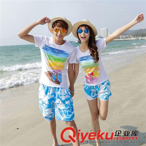 新品速遞 {zx1}韓版夏季度假旅游純棉沙灘裝情侶套裝卡通印花短袖套裝 599J原始圖片2