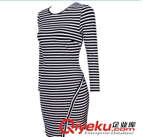 歐美韓爆款 2014年 時尚條紋連衣裙歐洲站歐美宴會禮服
