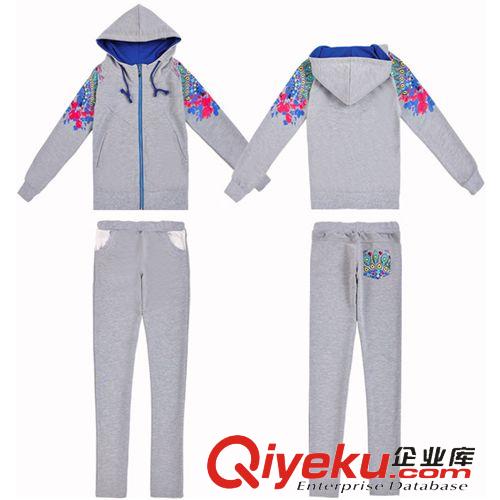 2015春裝新款第二期 2015新款春秋運動衛(wèi)衣套裝女 高端品質(zhì)開衫長袖連帽運動休閑套裝原始圖片3