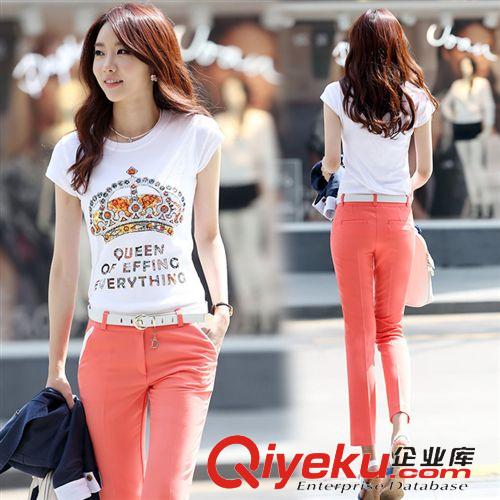 女式t恤 2014新款外貿(mào)原單夏裝女式純棉短袖女t恤 時(shí)尚印花鑲鉆修身t恤女