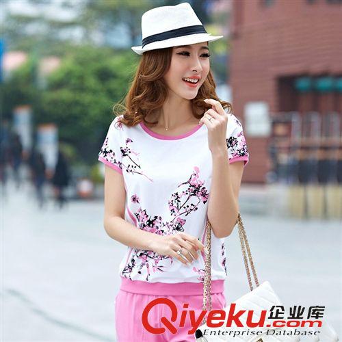 女式精品爆款專區(qū) 2015 新款女裝 夏 套裝大碼 高品質(zhì)純棉圓領(lǐng)印花休閑運(yùn)動(dòng)套裝女