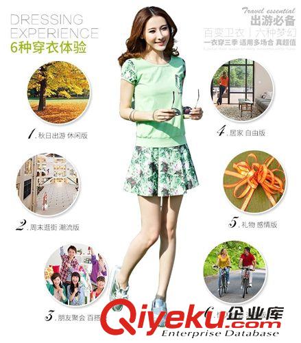 女式精品爆款專區(qū) 2015新款夏裝運動休閑套裝女 時尚印花短袖裙褲休閑運動套裝女款原始圖片3