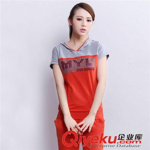 女式精品爆款專區(qū) 2015新款夏季時尚女裝兩件套運動服女 連帽衛(wèi)衣短袖運動套裝女款原始圖片3