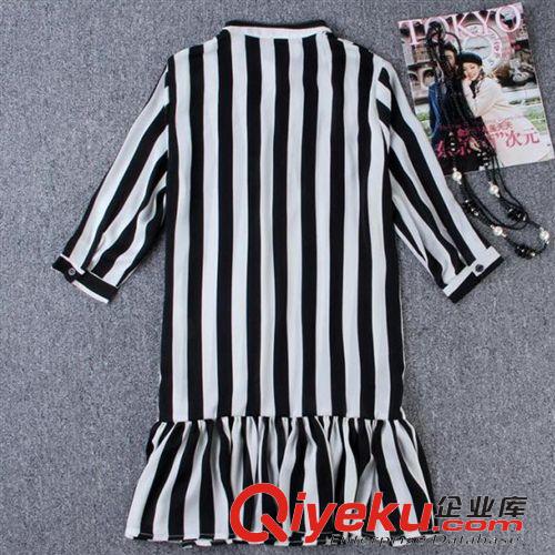 女式休閑襯衫 2015春季新品何以笙簫默同款高品質(zhì)雪紡連衣裙 條紋連衣裙批發(fā)原始圖片3