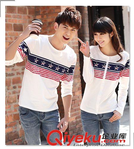 2015 3月新款 廠家批發(fā) 2015男女潮T情侶裝 秋裝新款韓版圓領(lǐng)長袖印花T恤原始圖片2