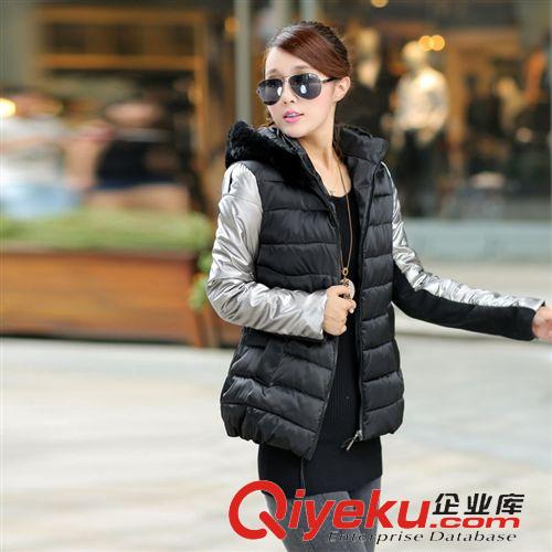 羽絨服系列 批發(fā)秋冬季新款羽絨服女款 韓版修身拼接連帽加厚保暖羽絨棉服原始圖片3