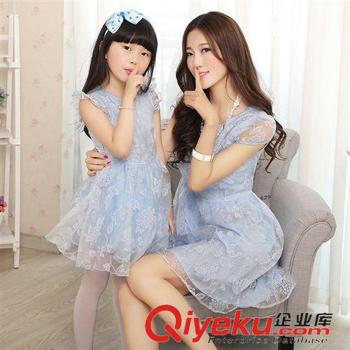 2015親子裝新品 親子裝夏裝母女裝 2015新款小清新時尚黑白格子母女休閑套裝