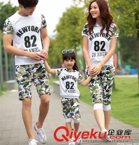 2015親子裝新品 一家三口親子夏裝2014款實拍迷彩親子套裝母子母女父子裝全家裝