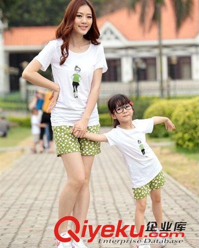 2015親子裝新品 親子裝夏季2014休閑套裝印花小清新兩件套套裝 母女母子裝套裝