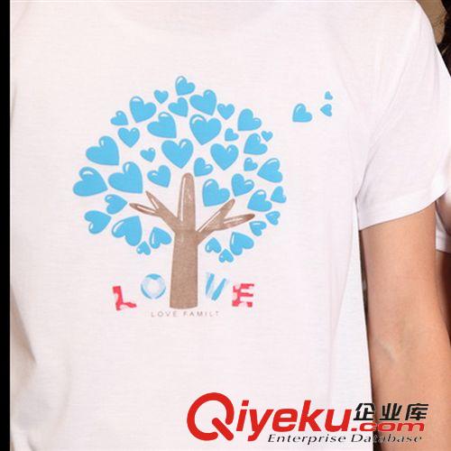 暑期檔情侶裝tj tj 情侶裝夏裝2014韓國(guó)新款韓版愛心樹圓領(lǐng)短袖T恤衫原始圖片2
