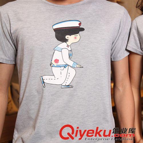 暑期檔情侶裝tj tj情侶裝夏裝2014韓國(guó)新款韓版海軍圓領(lǐng)短袖T恤衫原始圖片2