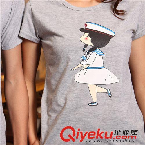 暑期檔情侶裝tj tj情侶裝夏裝2014韓國(guó)新款韓版海軍圓領(lǐng)短袖T恤衫原始圖片3