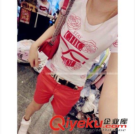 女式休閑套裝 歐洲站dp字母印花短袖T 紅色短褲套裝 現(xiàn)貨（可單拍）原始圖片2