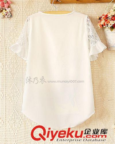 蕾絲衫、雪紡衫 -1#2014夏裝新款韓版女裝圓領(lǐng)卡通女孩印花蕾絲短袖雪紡衫原始圖片2