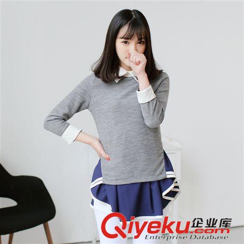 女式衛(wèi)衣、絨衫 2014韓版女裝 秋冬季時(shí)尚新款~百搭不規(guī)則荷葉邊翻領(lǐng)長(zhǎng)袖上衣E313原始圖片2