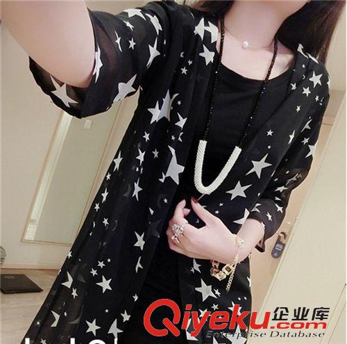 [防曬衣] 2015夏新款韓版大碼女裝五角星星雪紡衫中袖小披肩防曬衣開潮原始圖片2