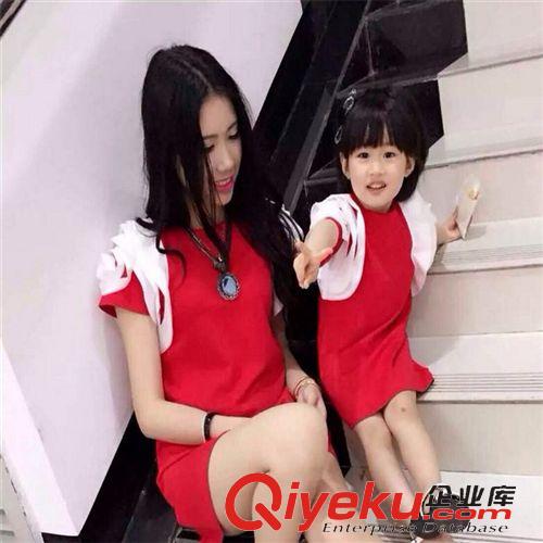 【親子裝】 歐洲站2015夏裝新款韓版立體大花朵短袖顯瘦女童母女親子裝連衣裙原始圖片3