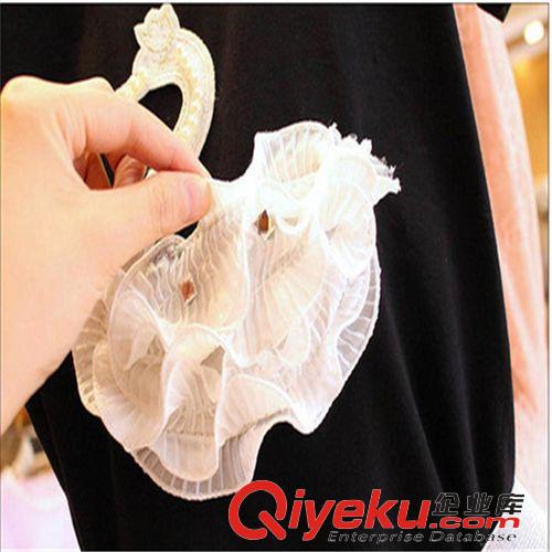 【套裝】 2015夏季歐美立體釘珠天鵝珍珠刺繡短袖女T恤+飄逸雪紡過膝半身群原始圖片2