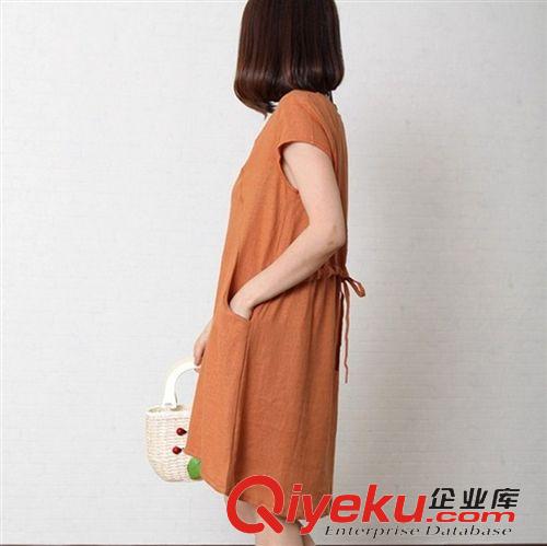棉麻系列 2015夏季新款韓版大碼女裝棉麻森女系寬松短袖連衣裙