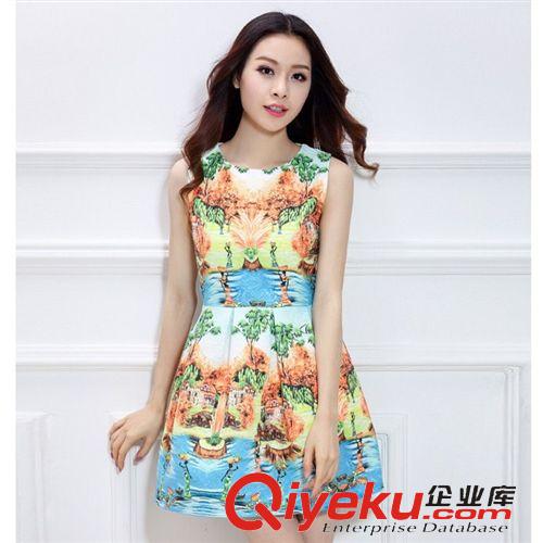 歐洲站專區(qū) 2015夏季新款印花無(wú)袖背心打底蓬蓬連衣裙公主裙原始圖片3