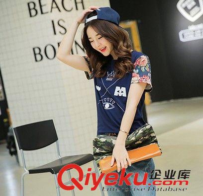4月新款{dy}波 夏裝新款碎花袖拼接套頭印花短袖 情侶裝女裝時尚潮原始圖片3